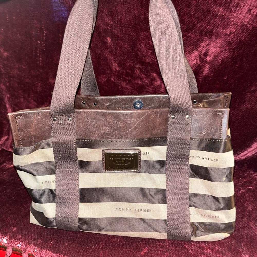 Tommy Hilfiger Brown and Beige Striped Tote